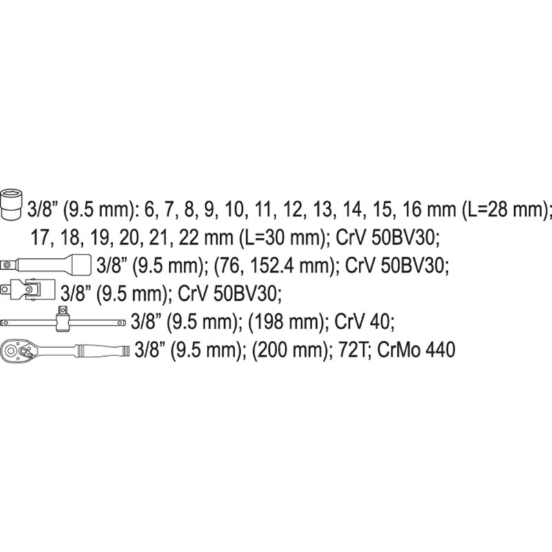 Κασετίνα καρυδάκια YATO 3/8" σετ 22 τεμ. YT-38561 - Image 2