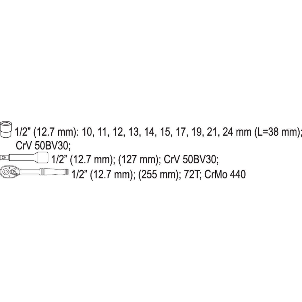 Καστάνια σετ YATO 1/2" σετ 12 τεμ. YT-38821 - Image 3