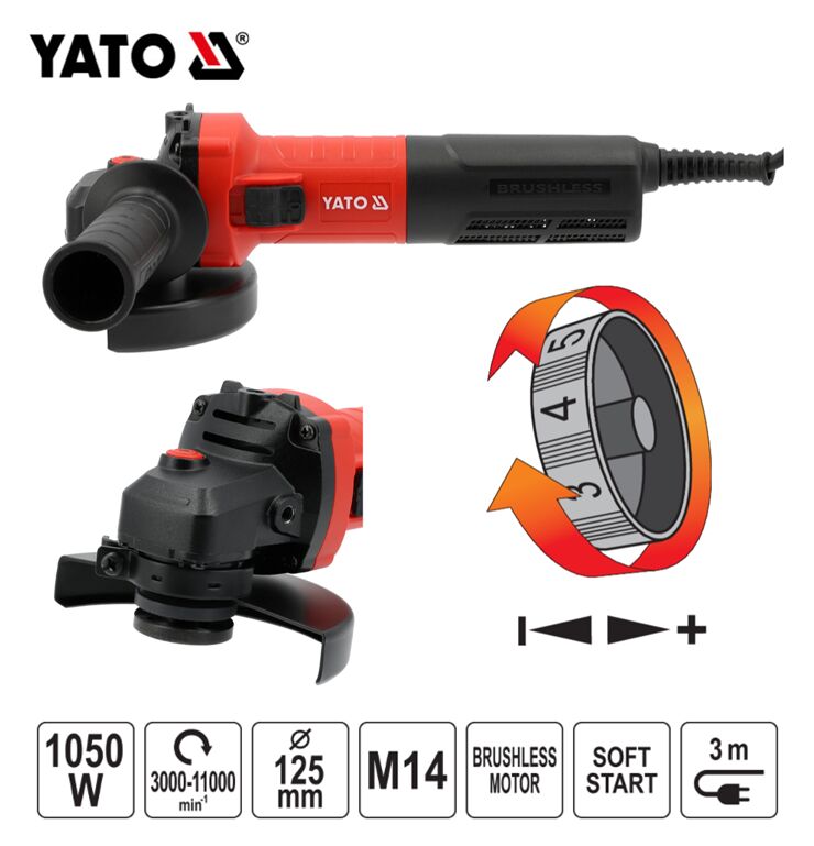 Γωνιακός τροχός YATO 1050W 125mm Brushless ρυθμιζόμενος YT-821014 - Image 2