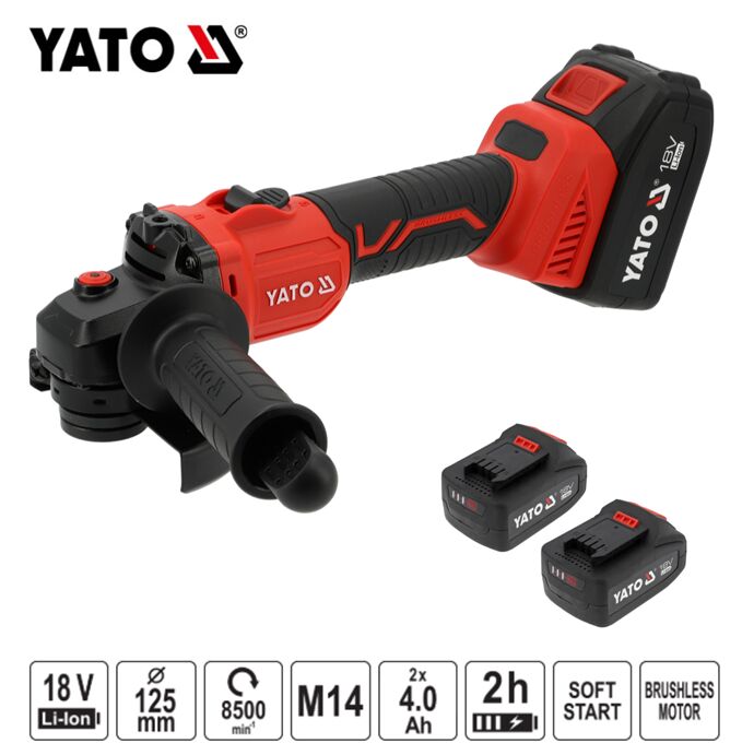 Γωνιακός τροχός μπαταρίας YATO 18V 125mm Brushless 2×4.0Ah YT-828252