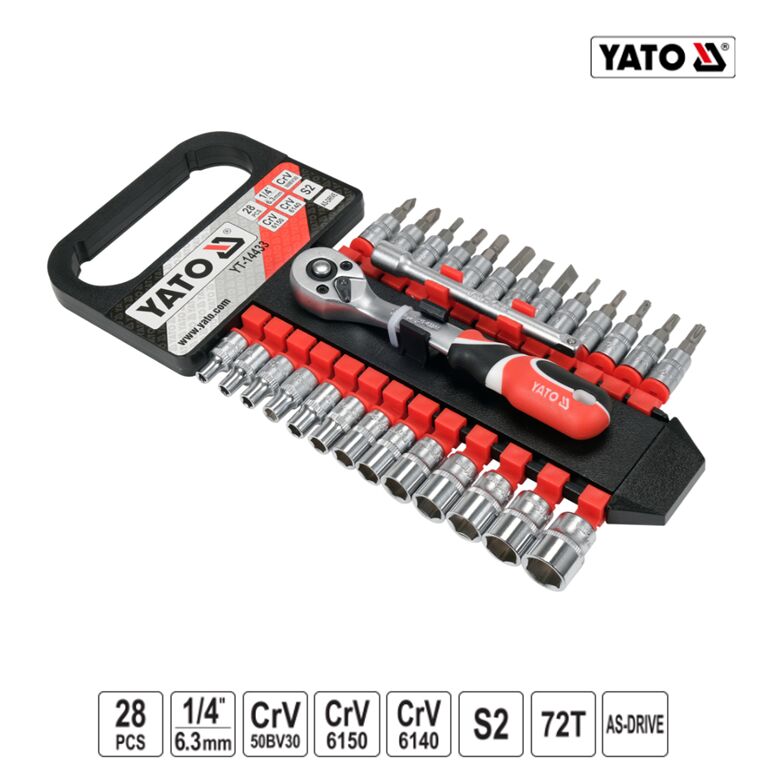 Κασετίνα καρυδάκια YATO 1/4" σετ 28 τεμ. YT-14433