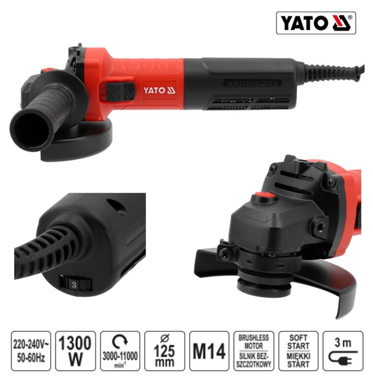 Γωνιακός τροχός YATO 1300W 125mm Brushless ρυθμιζόμενος YT-821017 - Image 2