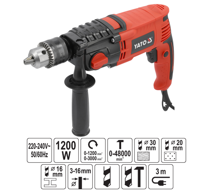 Δράπανο κρουστικό YATO 1200W 16mm 2 ταχυτήτων YT-82045