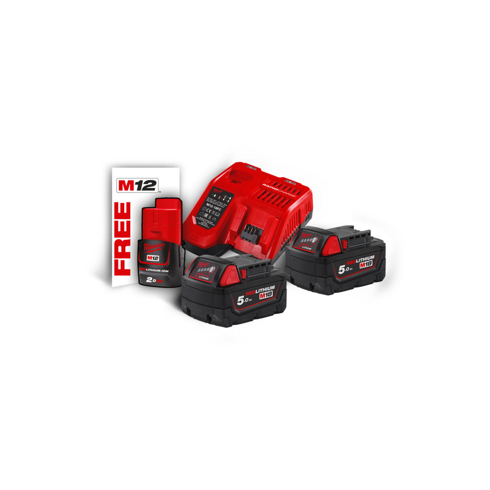 M18™ NRG-502 2 ΜΠΑΤΑΡΙΕΣ 18V 5.0 AH ΤΑΧΥΦΟΡΤΙΣΤΗΣ M12-18FC + M12™ 2.0 AH ΜΠΑΤΑΡΙΑ ΔΩΡΟ - Image 2